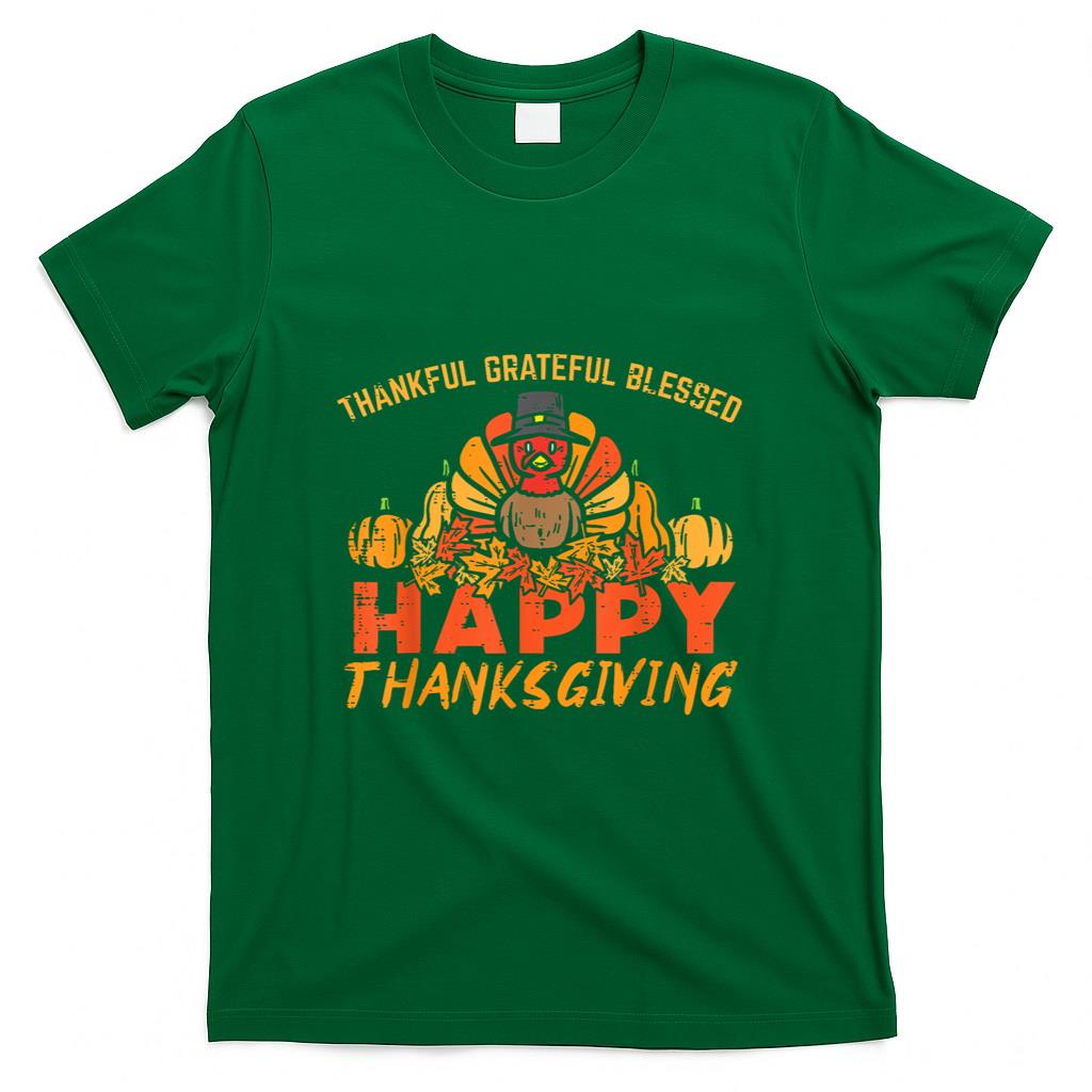 Thankful Grateful Blessed Happy Thanksgiving Turkey Women T-Shirt