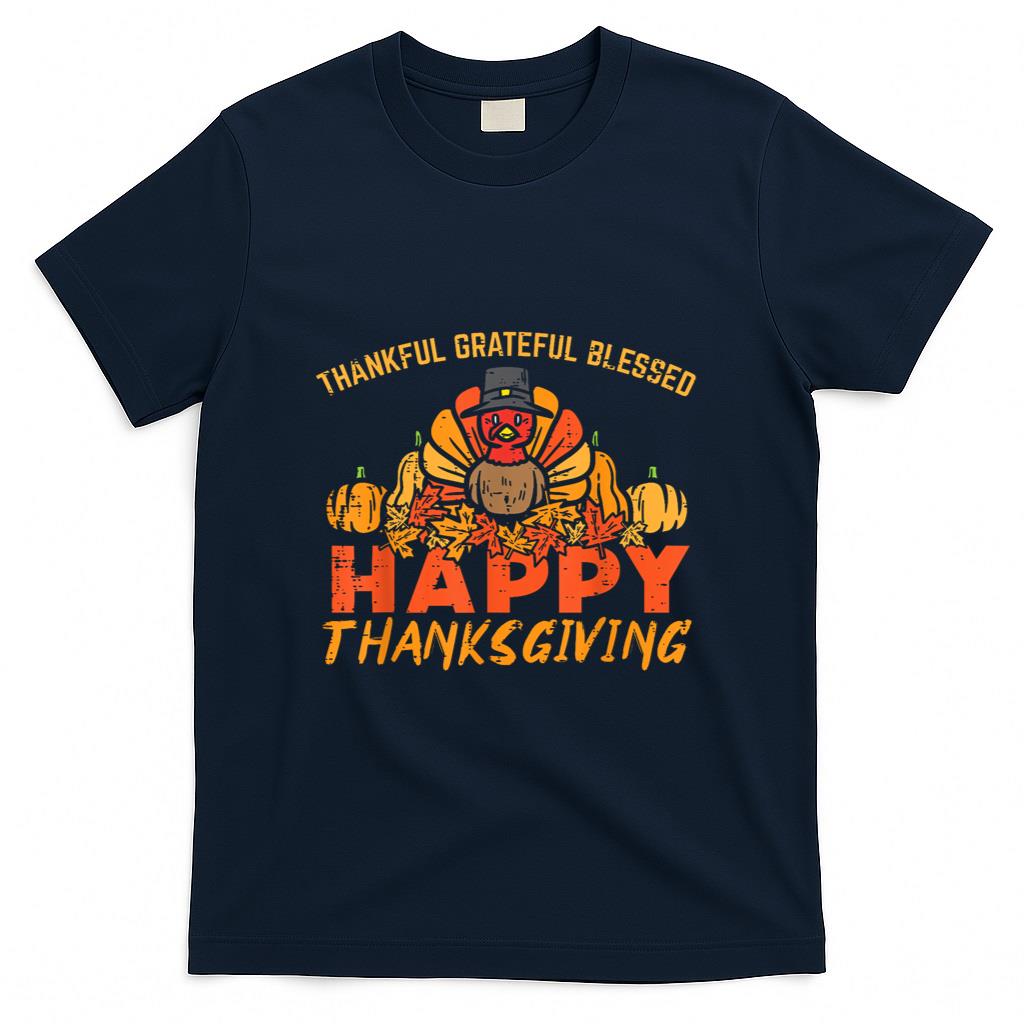 Thankful Grateful Blessed Happy Thanksgiving Turkey Women T-Shirt