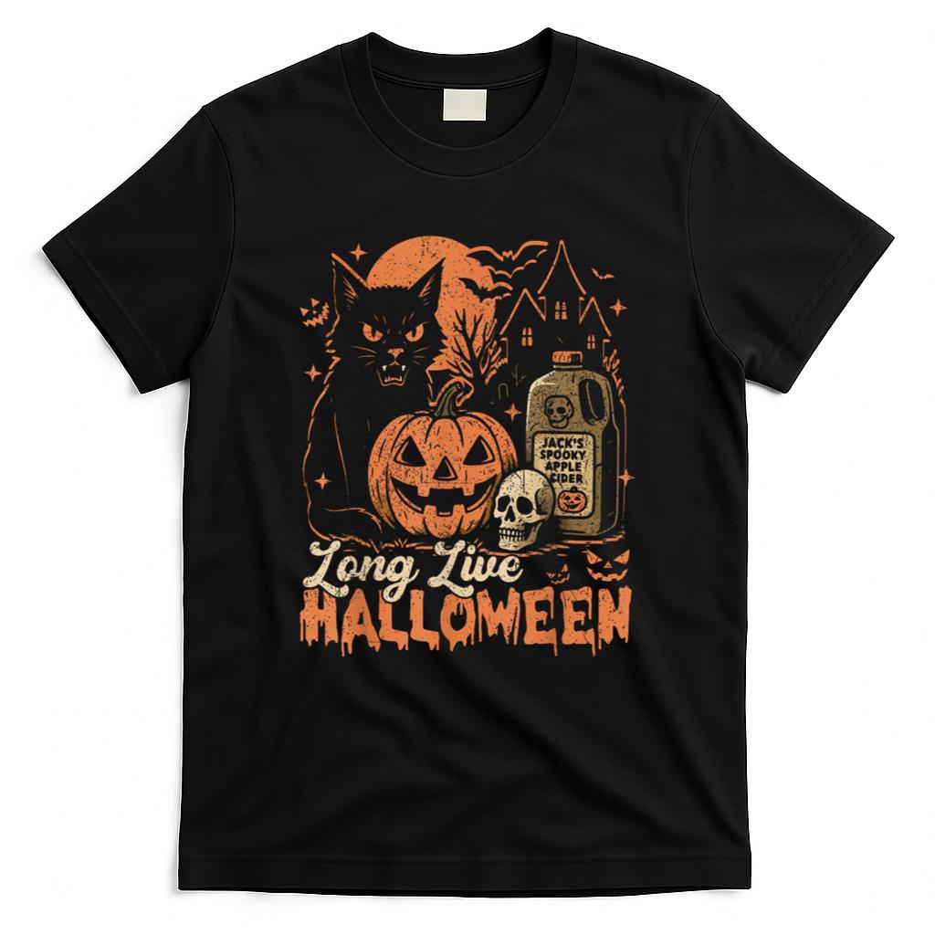 Halloween Shirt - Long Live Halloween Funny Pumpkin Halloween Black Cat T-Shirt