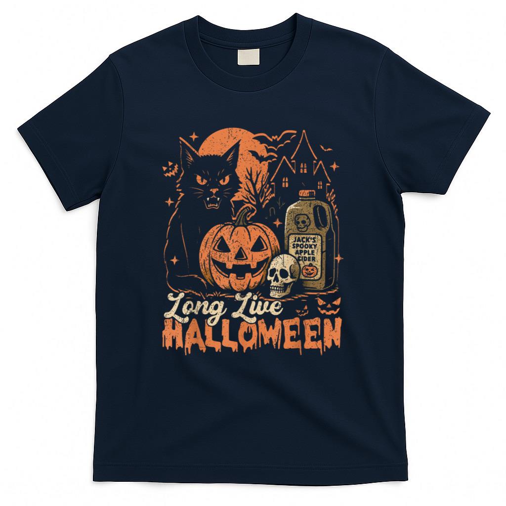 Halloween Shirt - Long Live Halloween Funny Pumpkin Halloween Black Cat T-Shirt