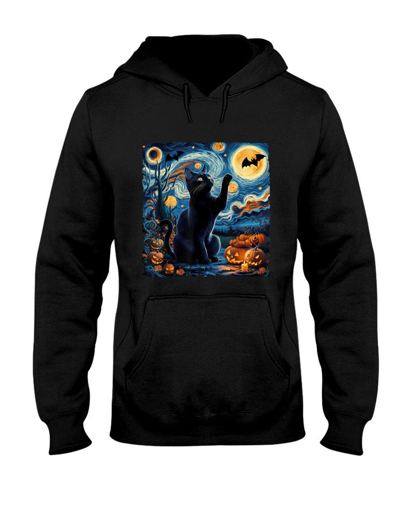 Pet Mom Halloween Shirt - Halloween Van Gogh' Starry Night Black Cat Pumpkins Bats T-Shirt for Men Women Kids