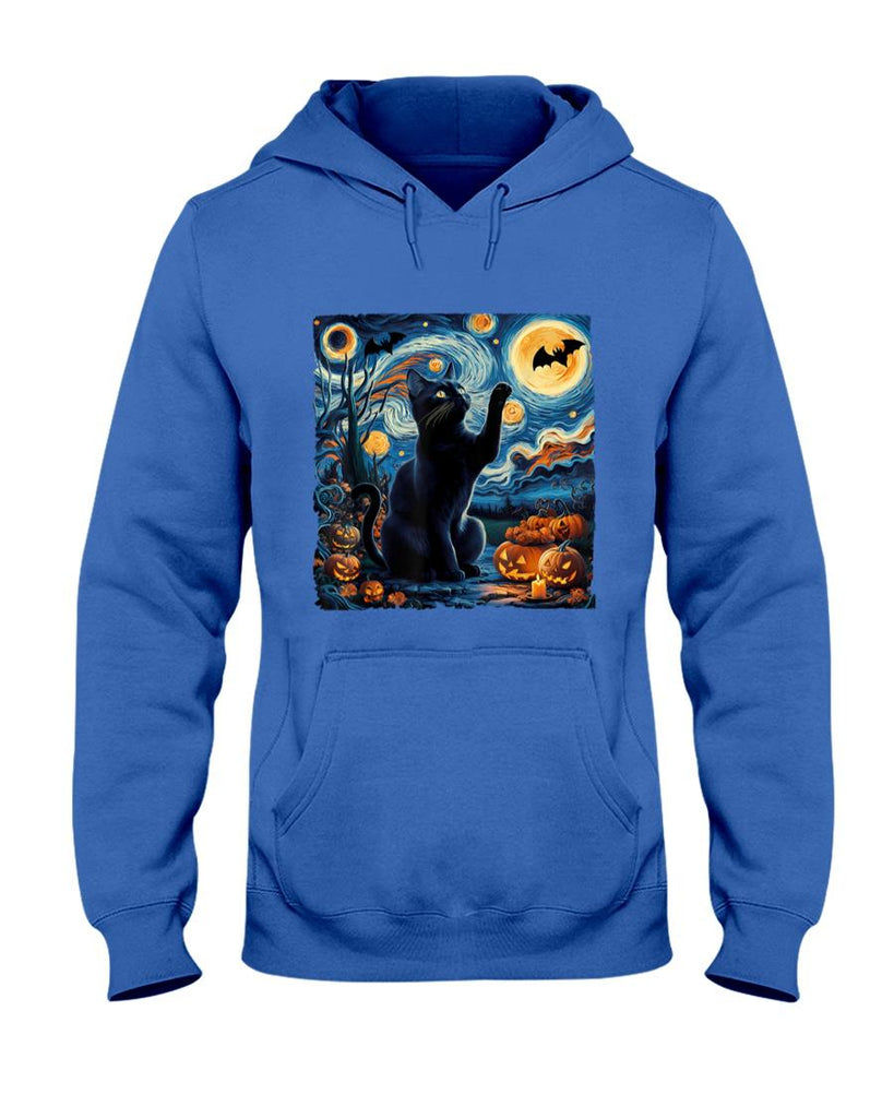 Pet Mom Halloween Shirt - Halloween Van Gogh' Starry Night Black Cat Pumpkins Bats T-Shirt for Men Women Kids