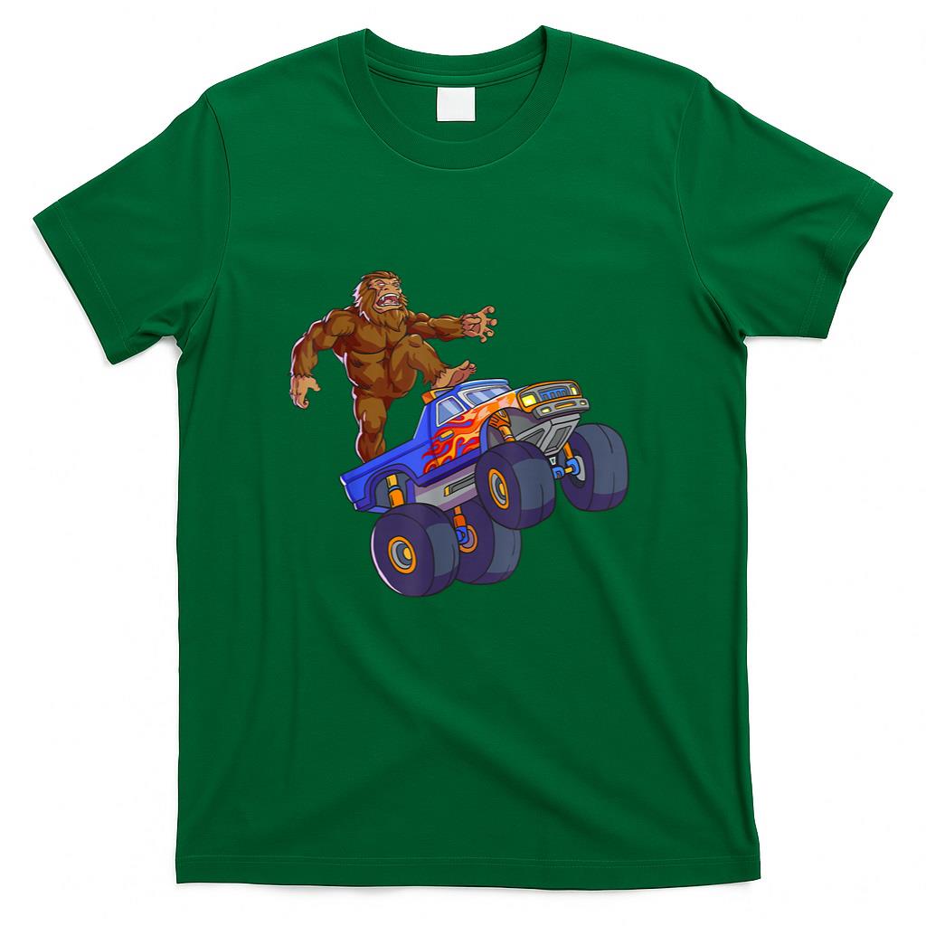 Bigfoot Riding Monster Truck Funny Sasquatch Monster Truck T-Shirt