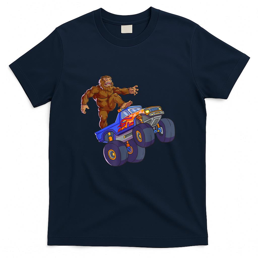 Bigfoot Riding Monster Truck Funny Sasquatch Monster Truck T-Shirt