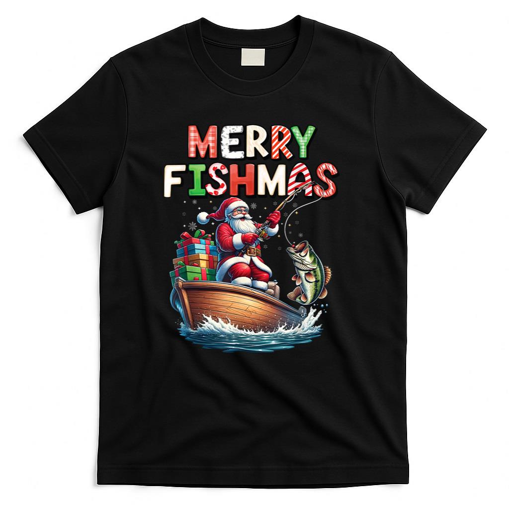 Merry Fishmas Santa Fishing Lovers Funny Fisherman Christmas T-Shirt