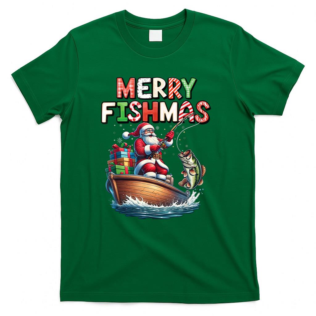 Merry Fishmas Santa Fishing Lovers Funny Fisherman Christmas T-Shirt