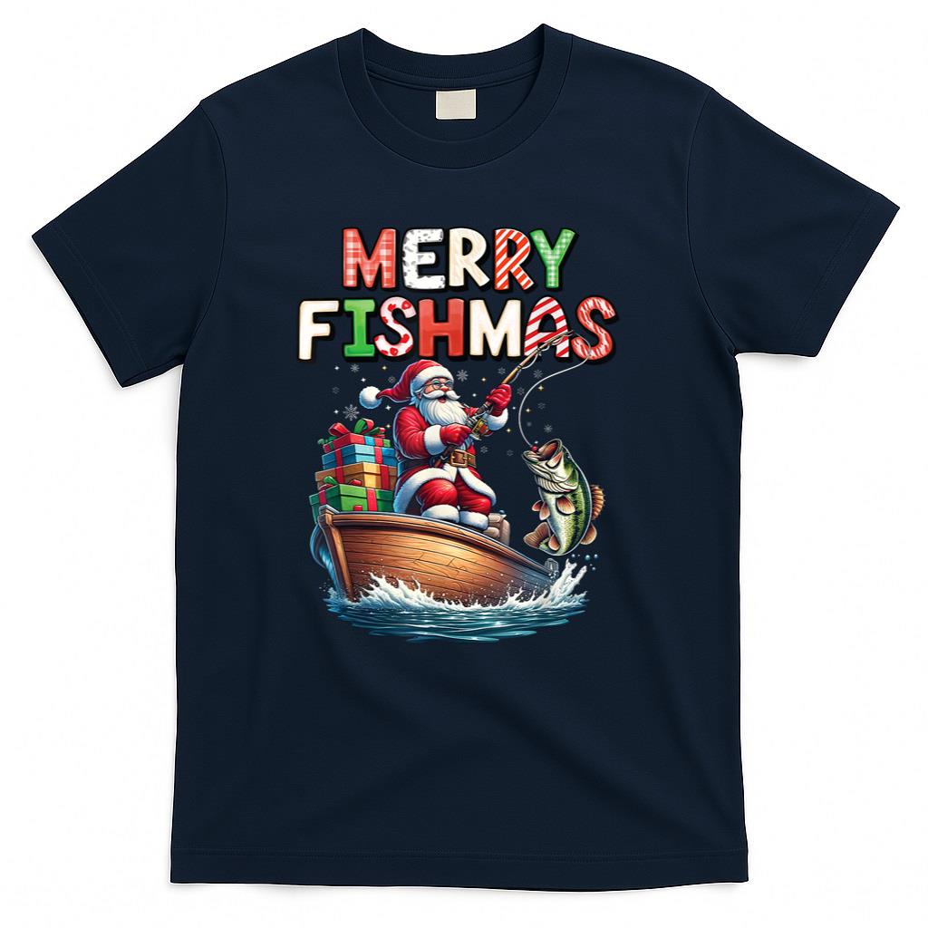 Merry Fishmas Santa Fishing Lovers Funny Fisherman Christmas T-Shirt