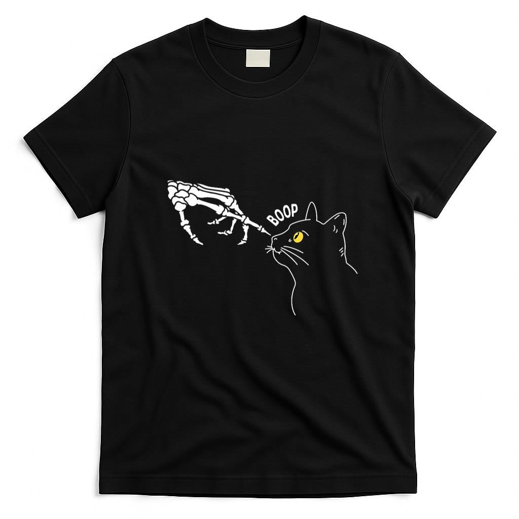 Pet Mom Halloween Shirt - Black Cat Skeleton Hand Boop Halloween Pet Women Girls Kids T-Shirt_2