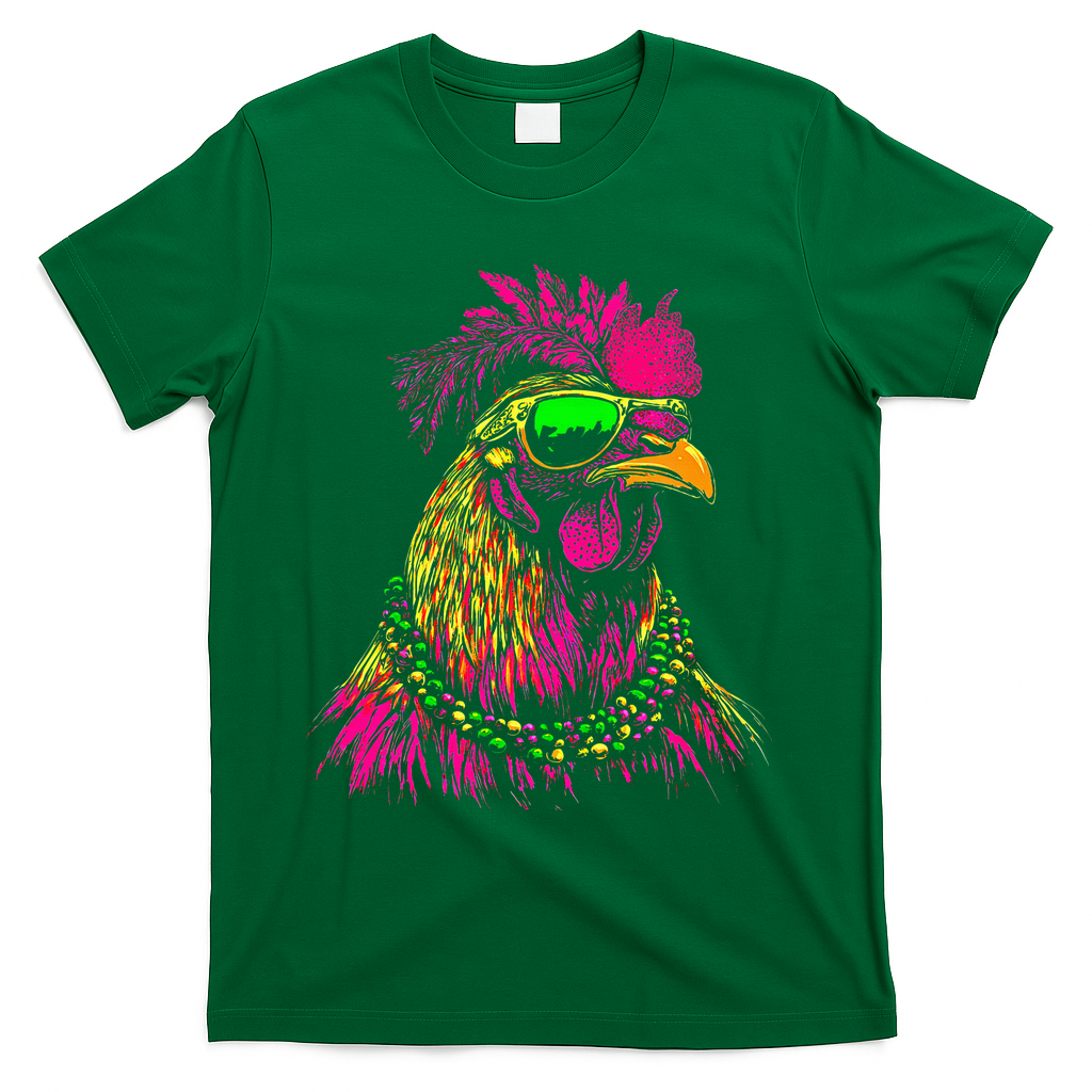 Mardi Gras Chicken Sunglasses Beads Farmer New Orleans Party T-Shirt