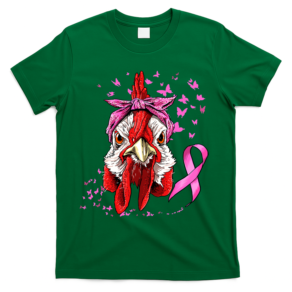 Funny Chicken Chick Breast Cancer Awareness Pink Ribbon T-Shirt