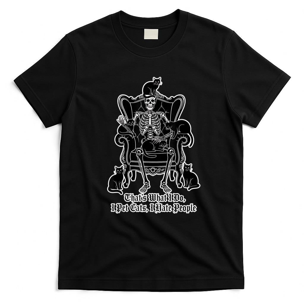 Pet Mom Halloween Shirt - I Pet Cats I Hate People Skeleton Cat Lover Halloween Kitty T-Shirt