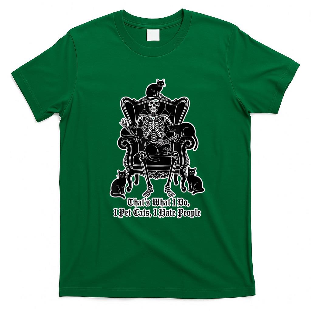 Pet Mom Halloween Shirt - I Pet Cats I Hate People Skeleton Cat Lover Halloween Kitty T-Shirt