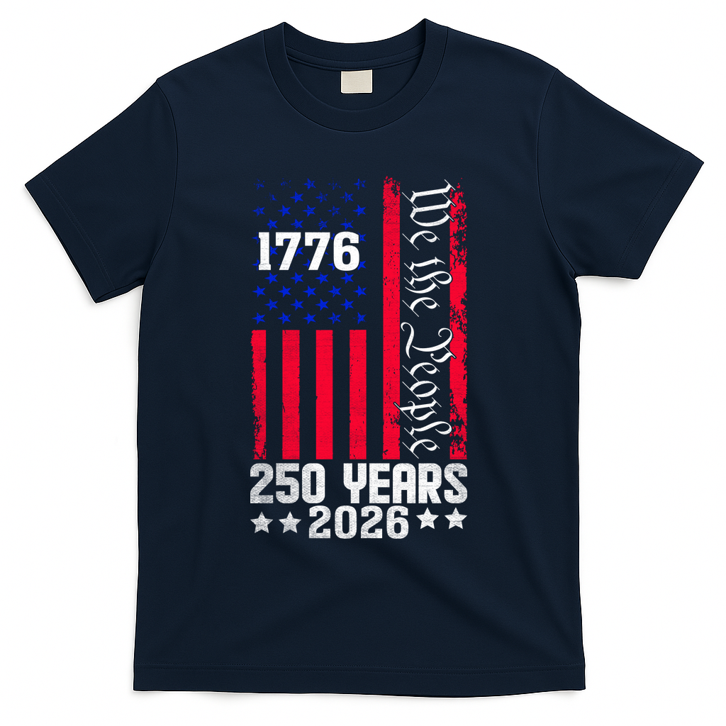 250th Anniversary American Flag 250 Years Birthday T-Shirt - Navy