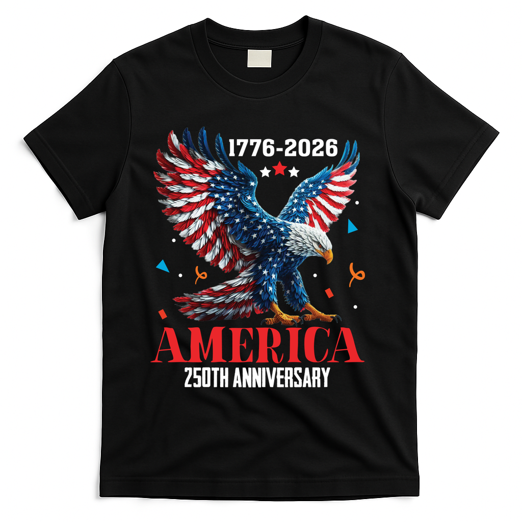 250 Anniversary USA Eagle 1776-2026 American Patriotic T-Shirt - Black