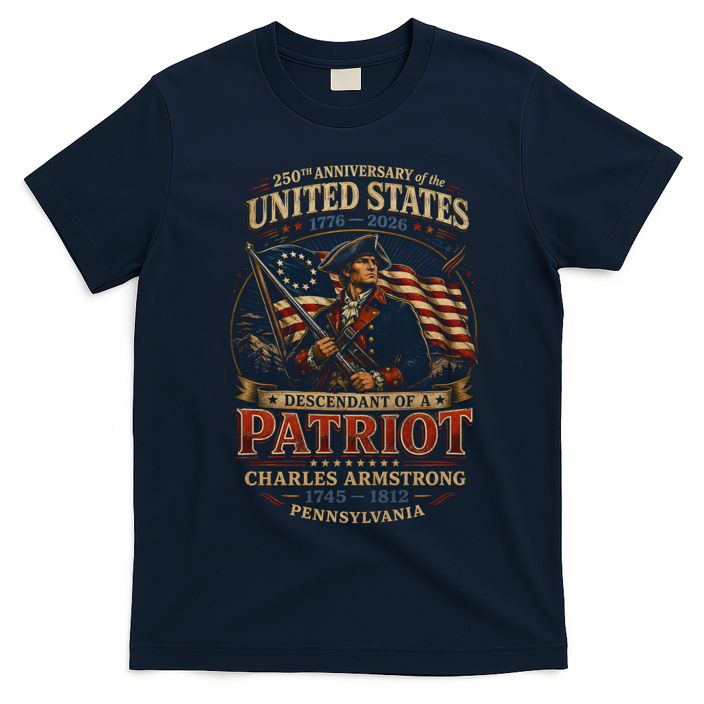 250th Anniversary United States Descendant Of A Patriot T-Shirt - Navy Blue