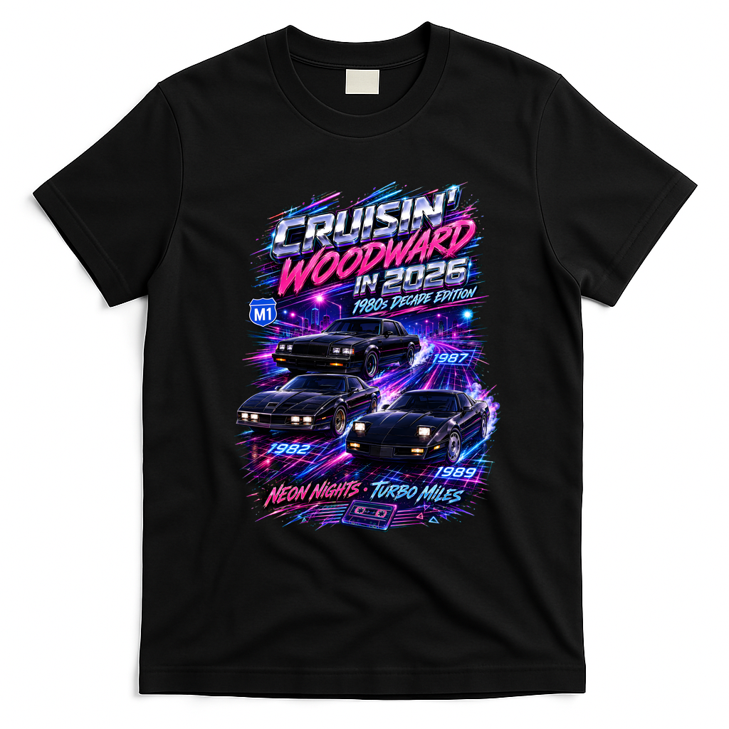 2026 Cruisin’ Woodward - 1980s Neon Nights Decade Edition T-Shirt - Black