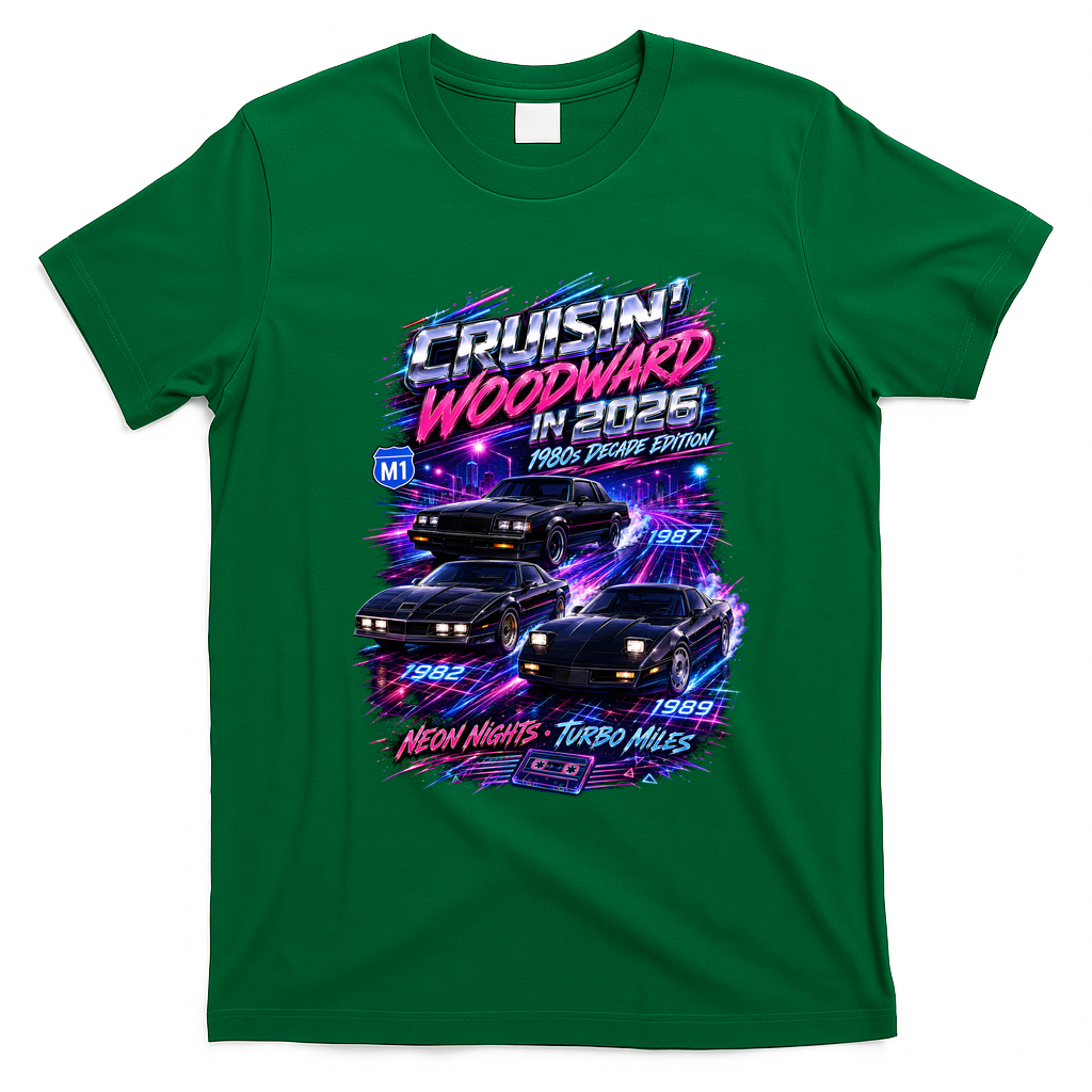 2026 Cruisin’ Woodward - 1980s Neon Nights Decade Edition T-Shirt - Irish Green