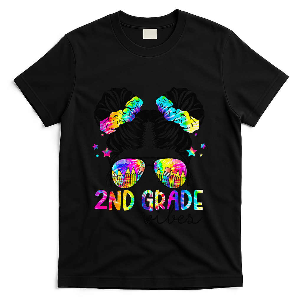 2nd Grade Vibes Messy Bun Team Second Grade Back To School T-Shirt - Black