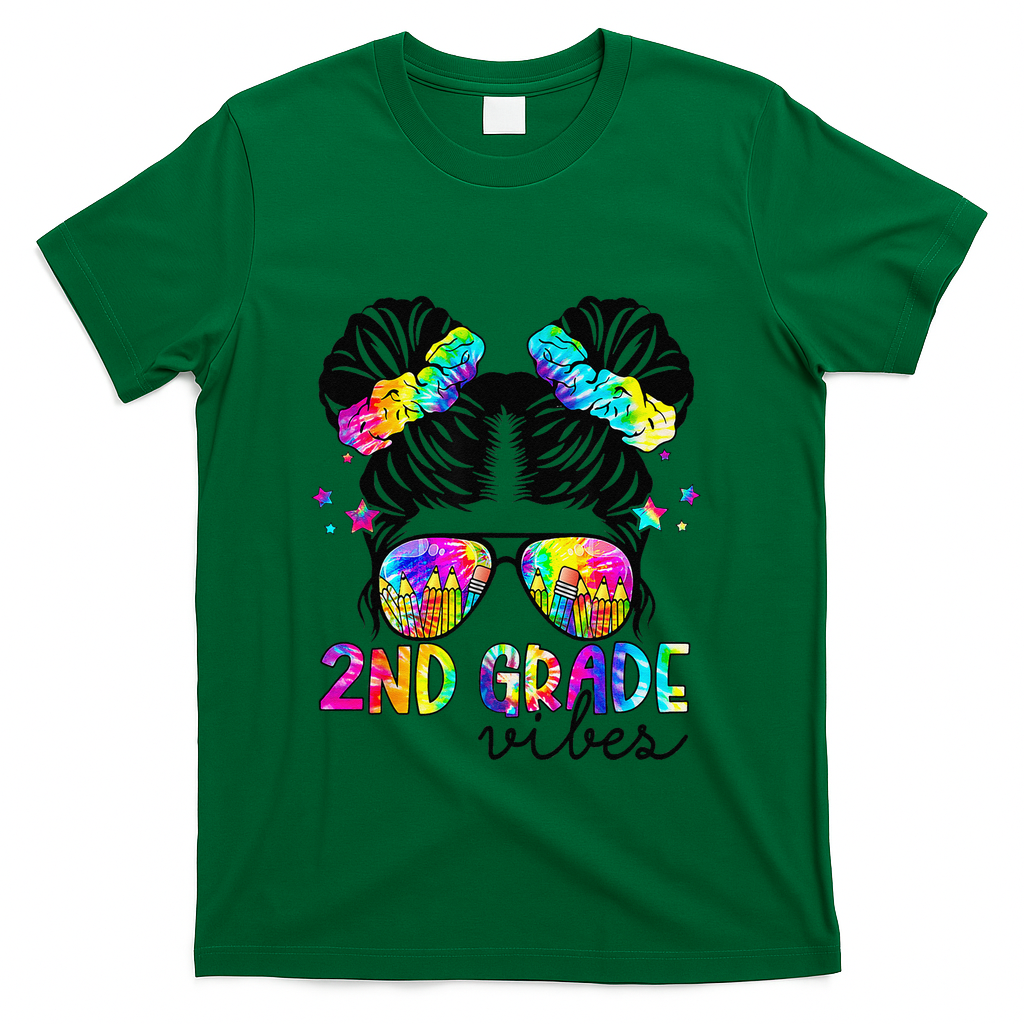 2nd Grade Vibes Messy Bun Team Second Grade Back To School T-Shirt - Green