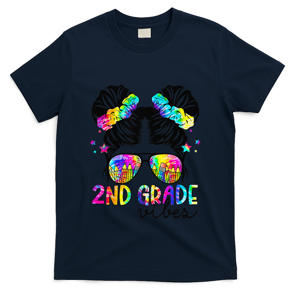 2nd Grade Vibes Messy Bun Team Second Grade Back To School T-Shirt - Navy
