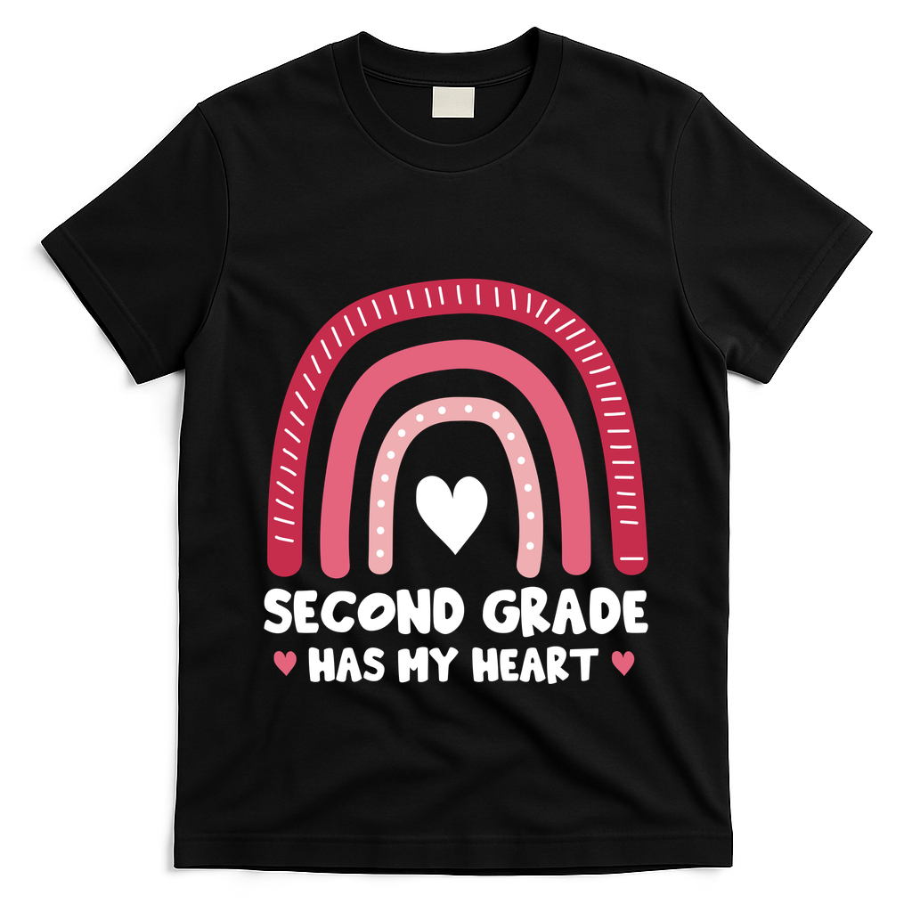 2nd Second Grade Has My Heart Rainbow Valentines Day Teacher T-Shirt