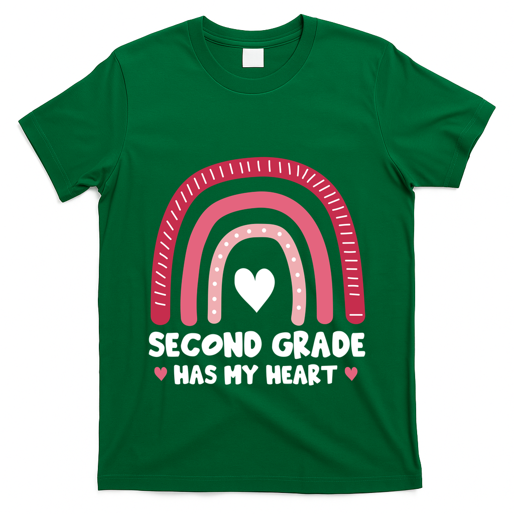 2nd Second Grade Has My Heart Rainbow Valentines Day Teacher T-Shirt