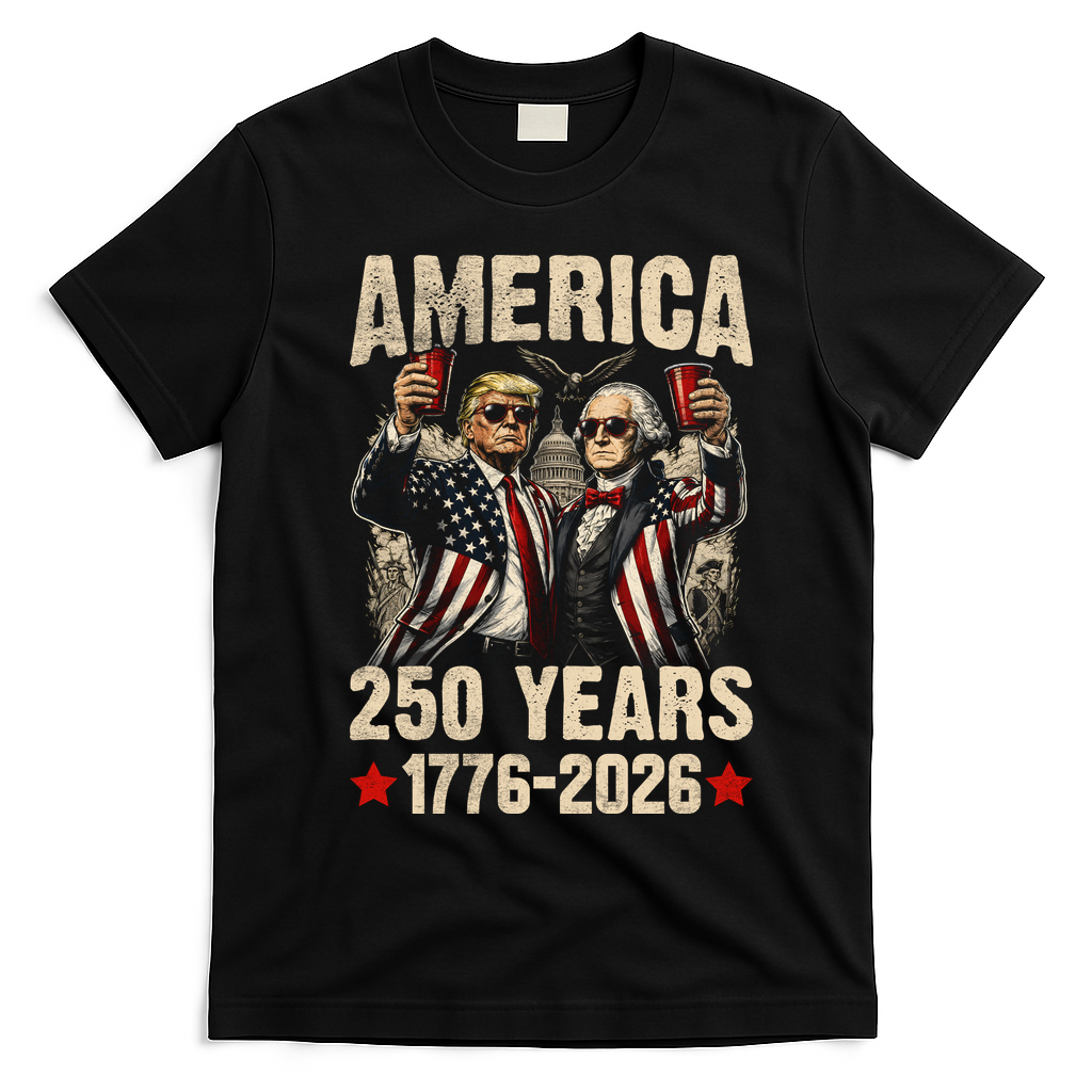 250 Years America 250th Anniversary Trump Washington T-Shirt - Black