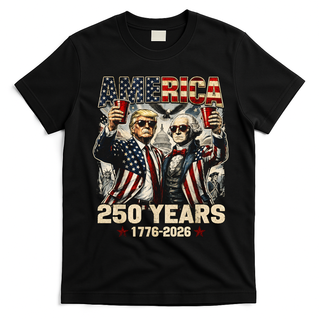 250 Years Donald Trump George Washington 1776-2026  T-Shirt - Black