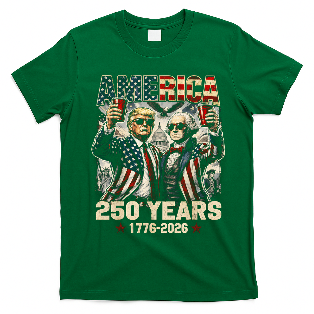 250 Years Donald Trump George Washington 1776-2026  T-Shirt - Irish Green
