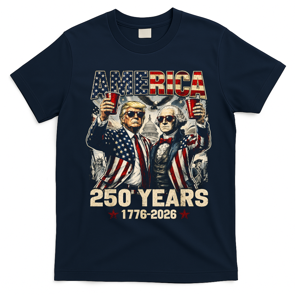 250 Years Donald Trump George Washington 1776-2026  T-Shirt - Navy Blue