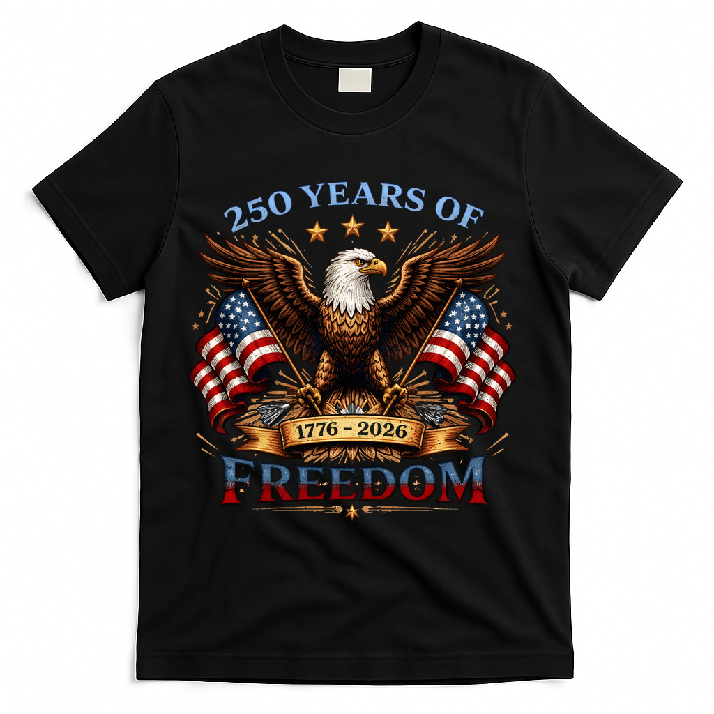 250 Years Of Freedom Eagle 1776 2026 America USA Anniversary  T-Shirt - Black