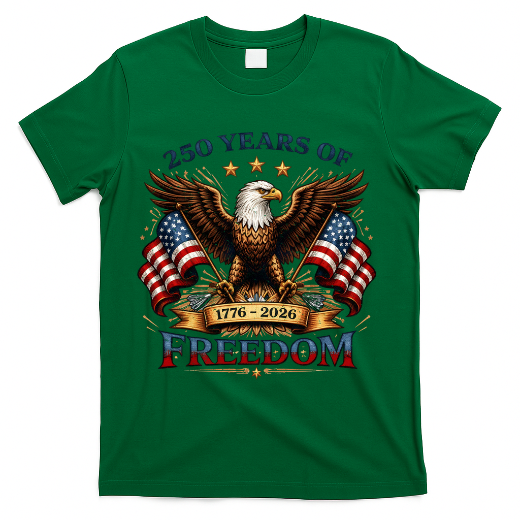 250 Years Of Freedom Eagle 1776 2026 America USA Anniversary  T-Shirt - Green