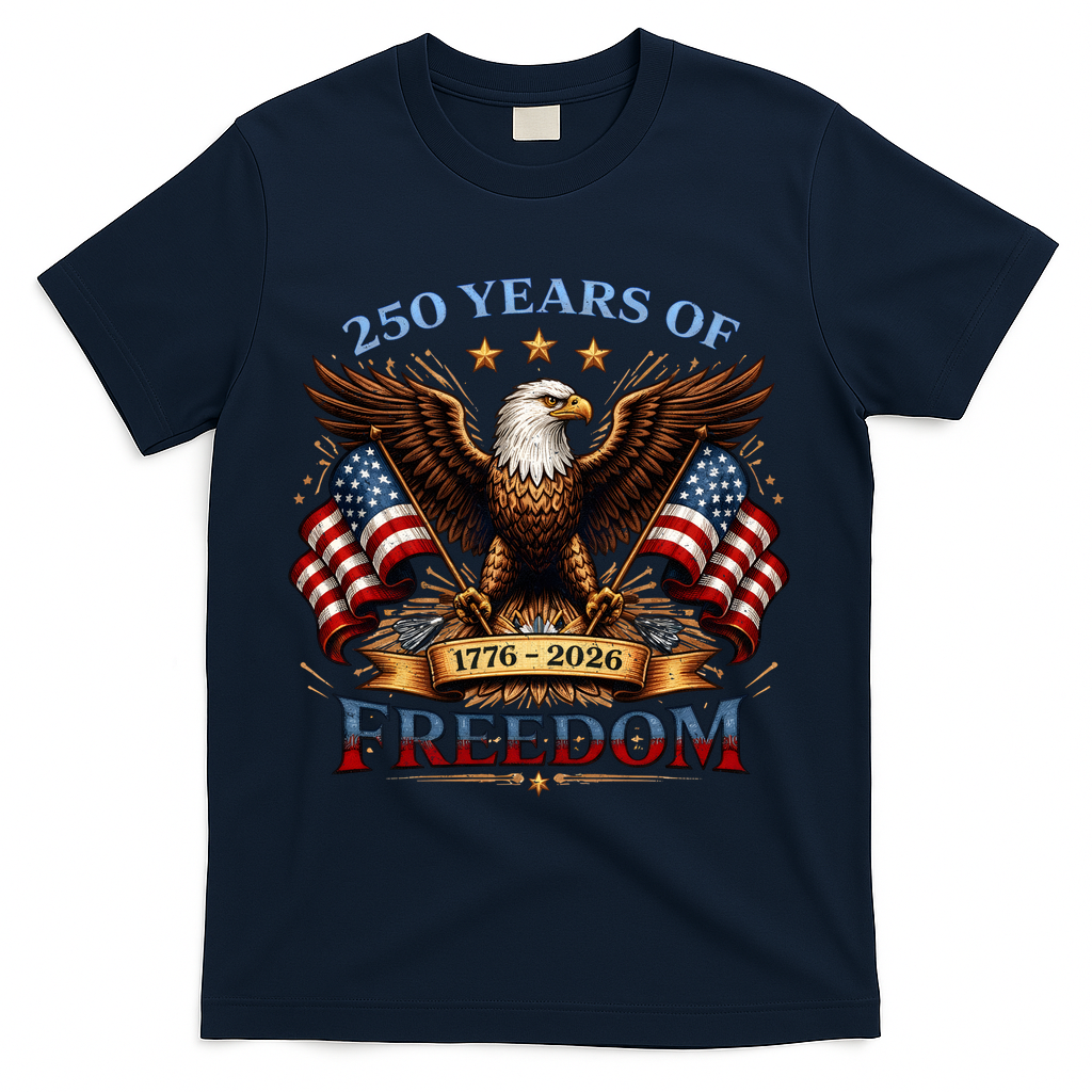 250 Years Of Freedom Eagle 1776 2026 America USA Anniversary  T-Shirt - Navy