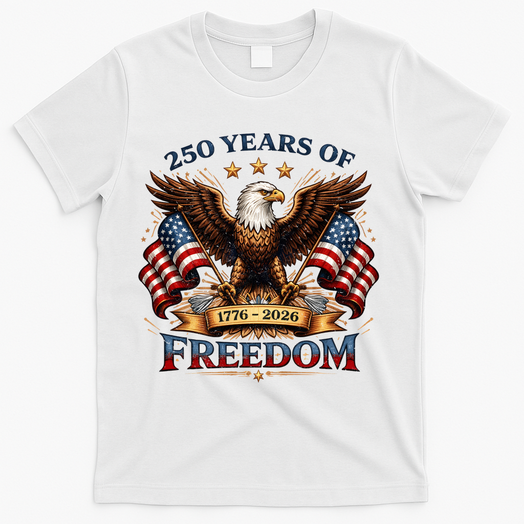 250 Years Of Freedom Eagle 1776 2026 America USA Anniversary  T-Shirt - White