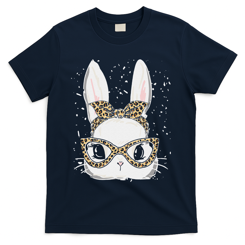 Bunny Face Leopard Glasses Headband Happy Easter Day Women's T-Shirt