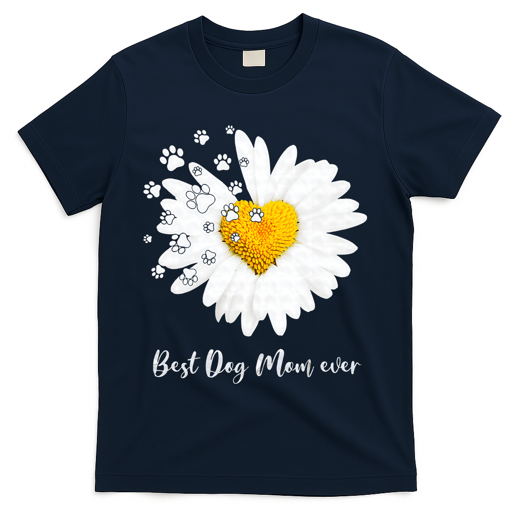 Womens Best Dog Mom Ever Daisy Heart Dog Paw Mother's Day Gifts T-Shirt