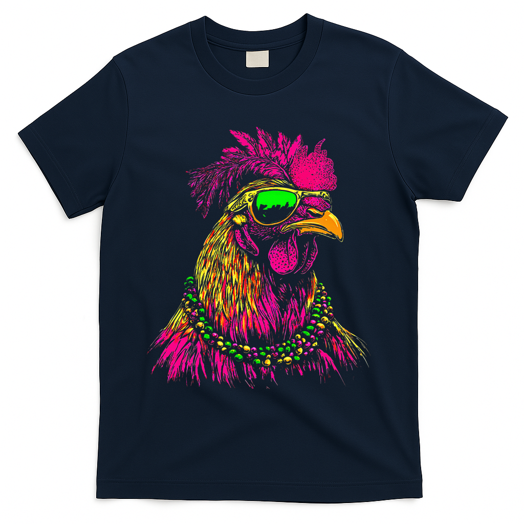 Mardi Gras Chicken Sunglasses Beads Farmer New Orleans Party T-Shirt