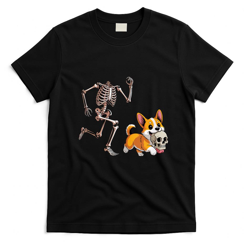 Pet Mom Halloween Shirt - Funny Skeleton Chasing Corgi Halloween Dog Mom Pet Lover Tank Top