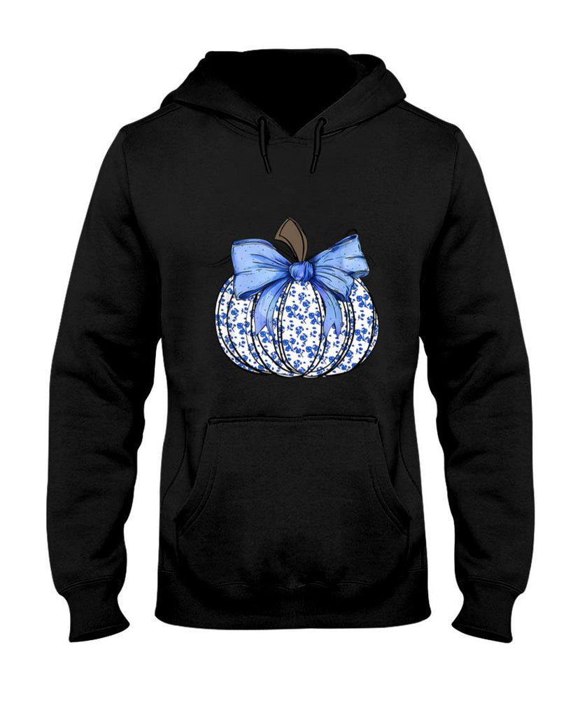 Blue Floral Pumpkin Fall Coquette Thanksgiving Halloween T-Shirt