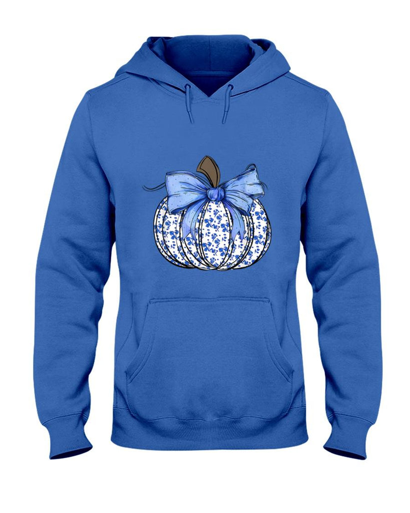 Blue Floral Pumpkin Fall Coquette Thanksgiving Halloween T-Shirt