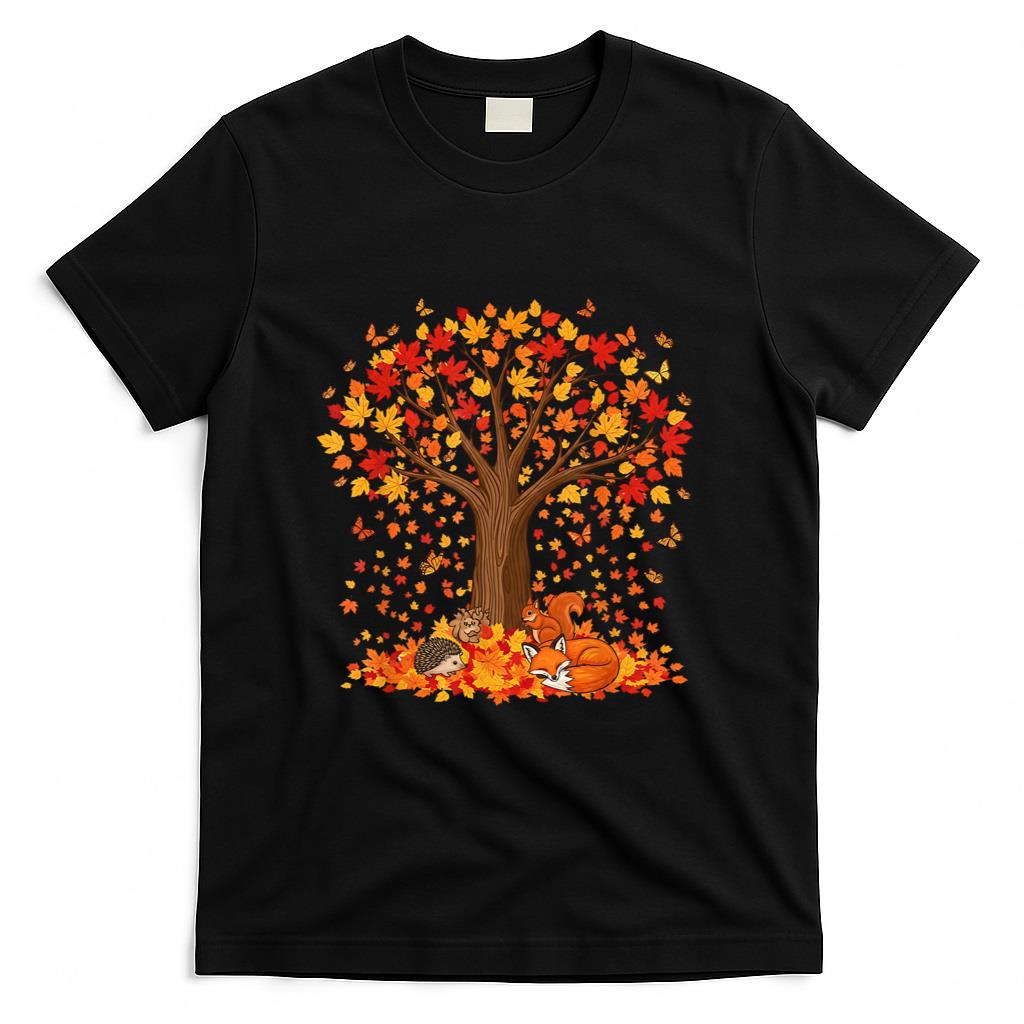 Butterfly Leaf Fall Tree Hello Autumn Thanksgiving Leaves T-Shirt