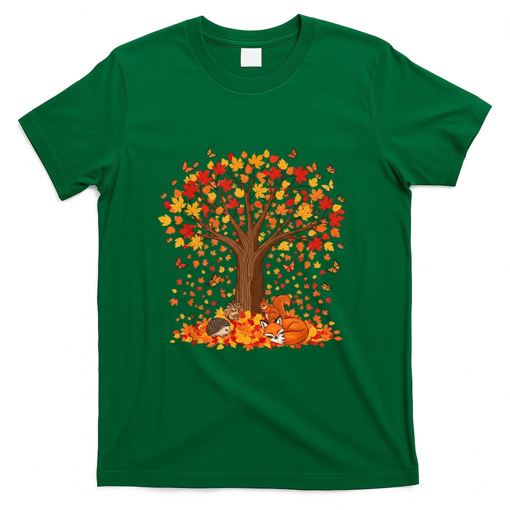 Butterfly Leaf Fall Tree Hello Autumn Thanksgiving Leaves T-Shirt