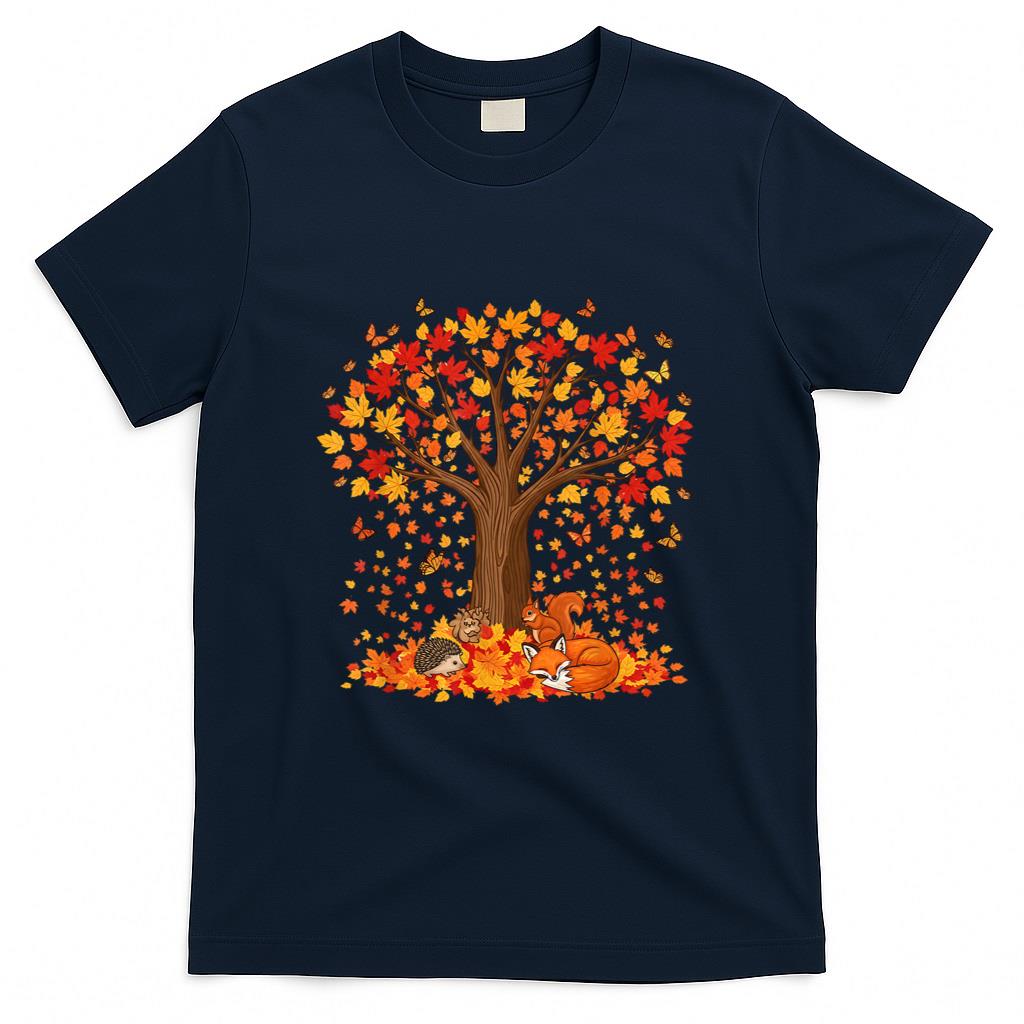 Butterfly Leaf Fall Tree Hello Autumn Thanksgiving Leaves T-Shirt