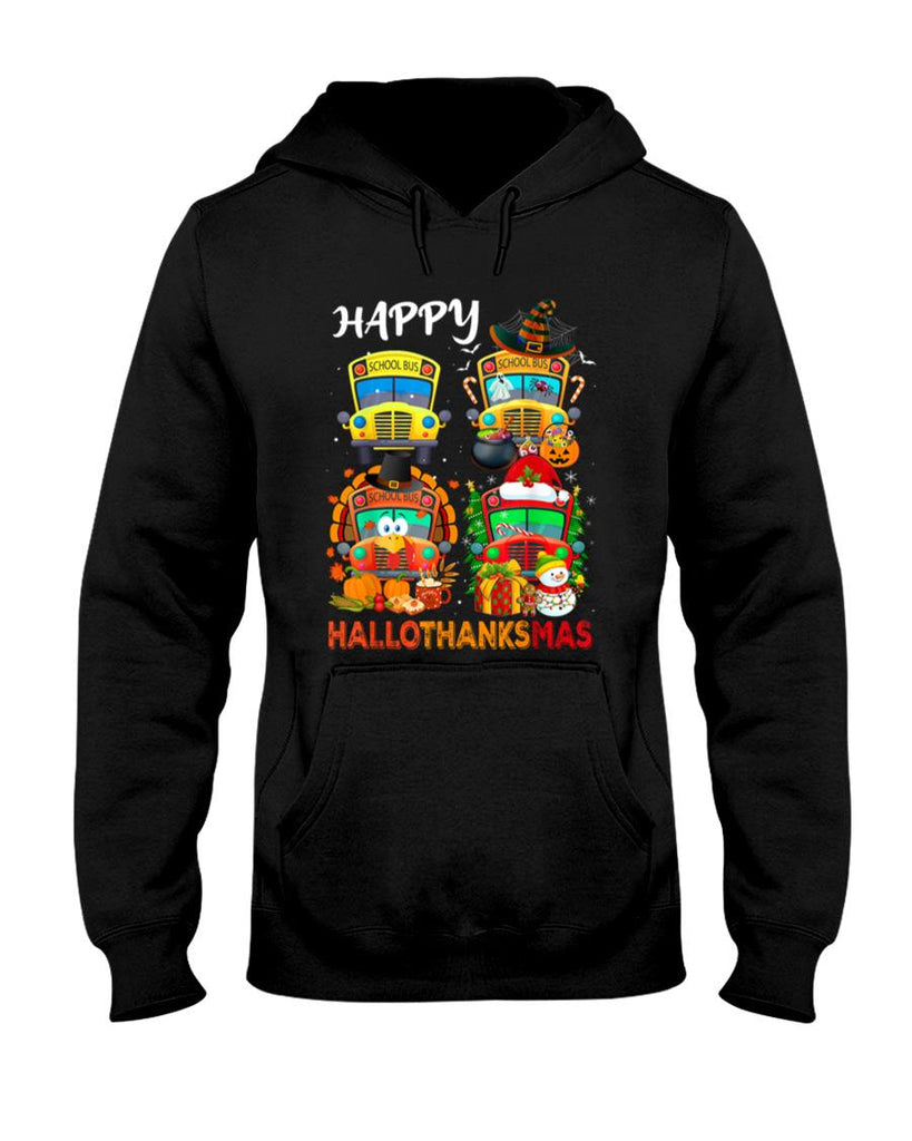 Witch Turkey Santa School Buses Happy HalloThanksMas Boys T-Shirt