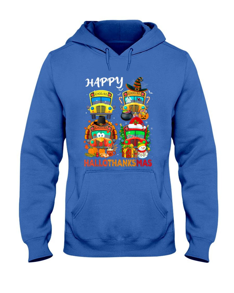 Witch Turkey Santa School Buses Happy HalloThanksMas Boys T-Shirt