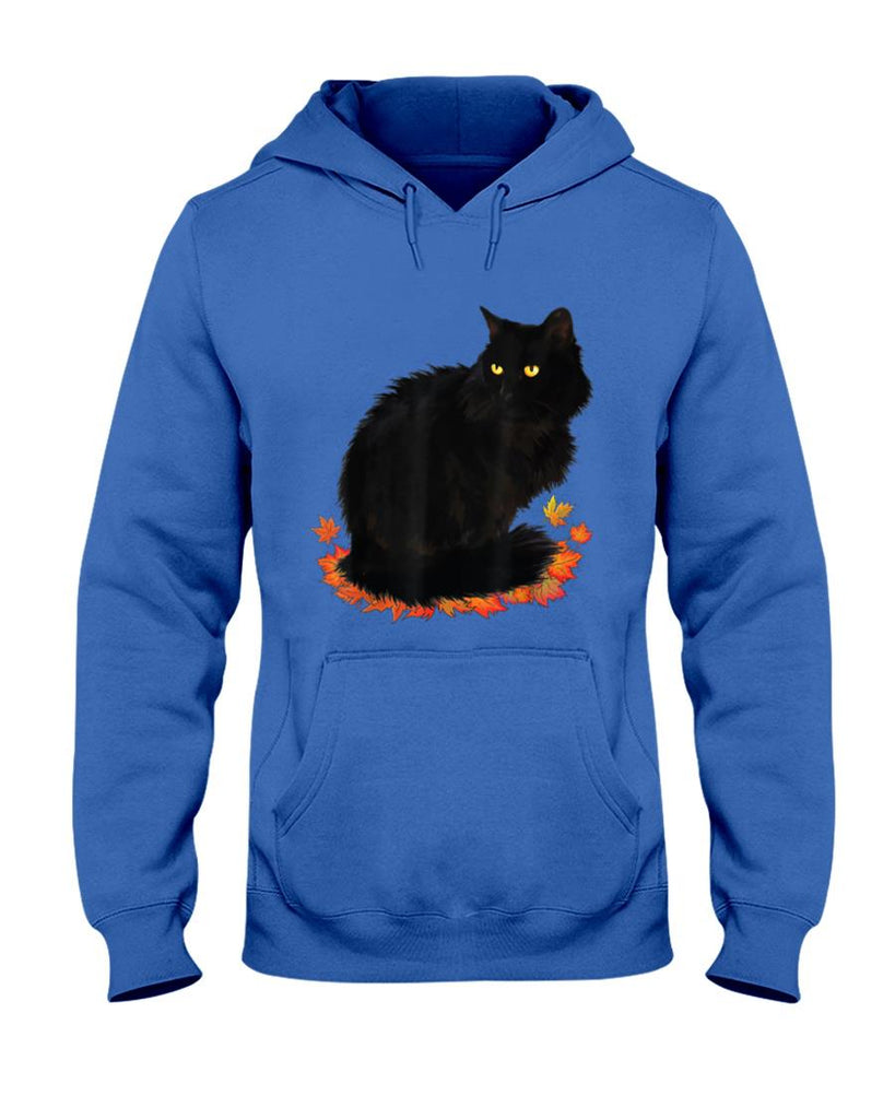 Black Cat Fall Season Autumn Leaves Cat Lover Men Women Kids T-Shirt