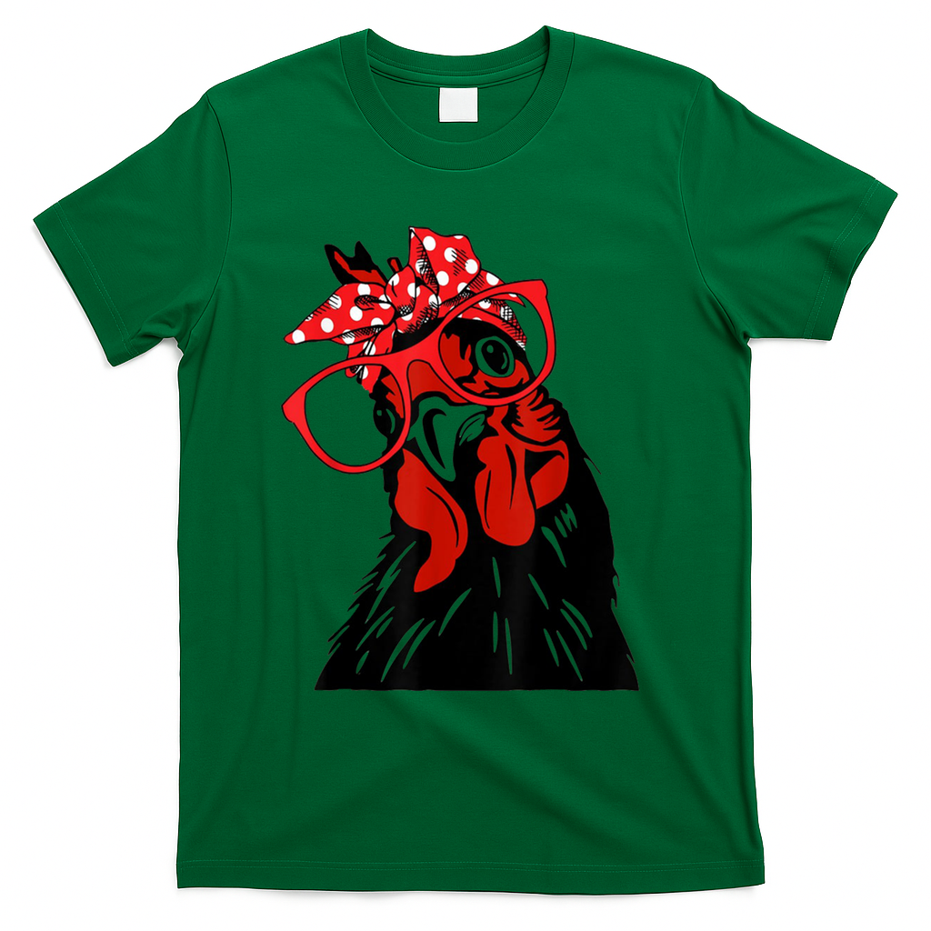 Cute Girl Chicken With Bandana Headband And Glasses Cool Gift T-Shirt