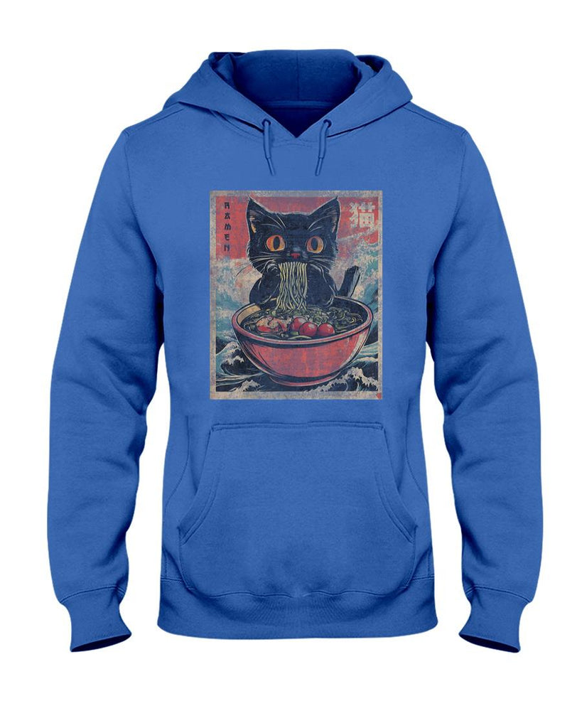 Funny Tees - Unisex Anime Cat Ramen Japanese Funny Graphic Tees Kawaii Cat Anime Gifts T-Shirt Black XS