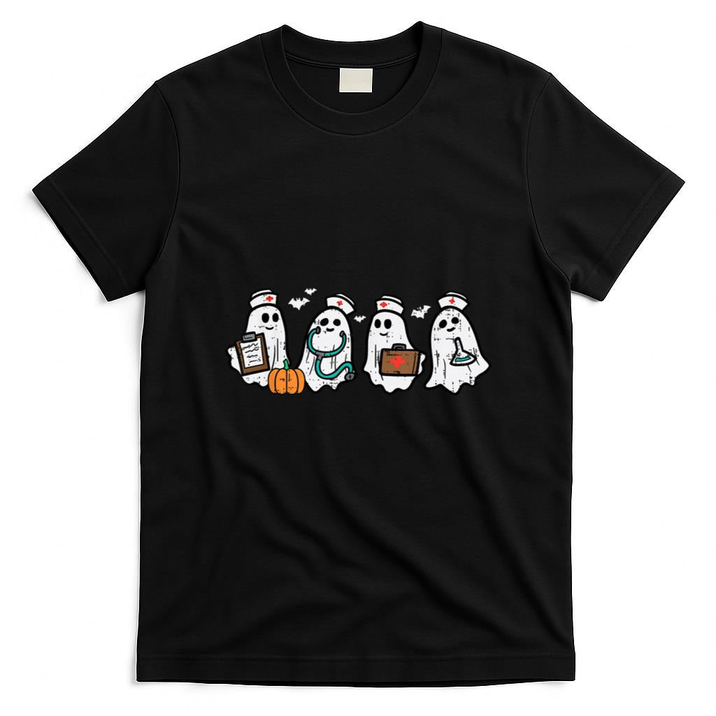 Halloween Shirt - Ghost Nurses Halloween Crew Funny Costume Scrub Top Women T-Shirt