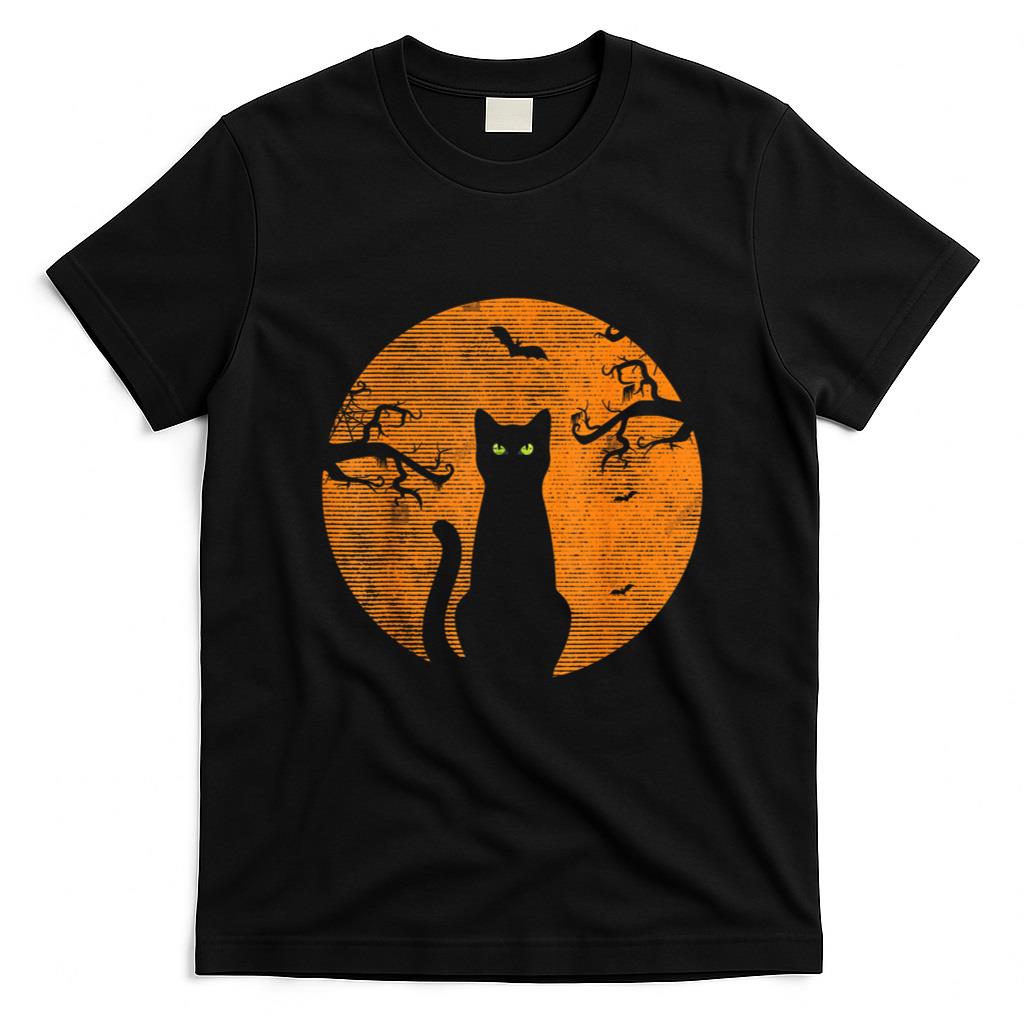 Halloween Shirt - Vintage Scary Christmas Cat Costume Retro Cat Moon Black Cat T-Shirt